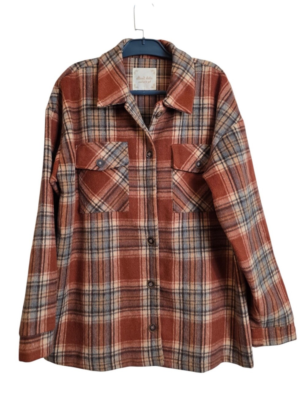 Altard State Plaid Shacket Jacket Women’s Large Rust Orange Cottageco - Picture 3 of 16